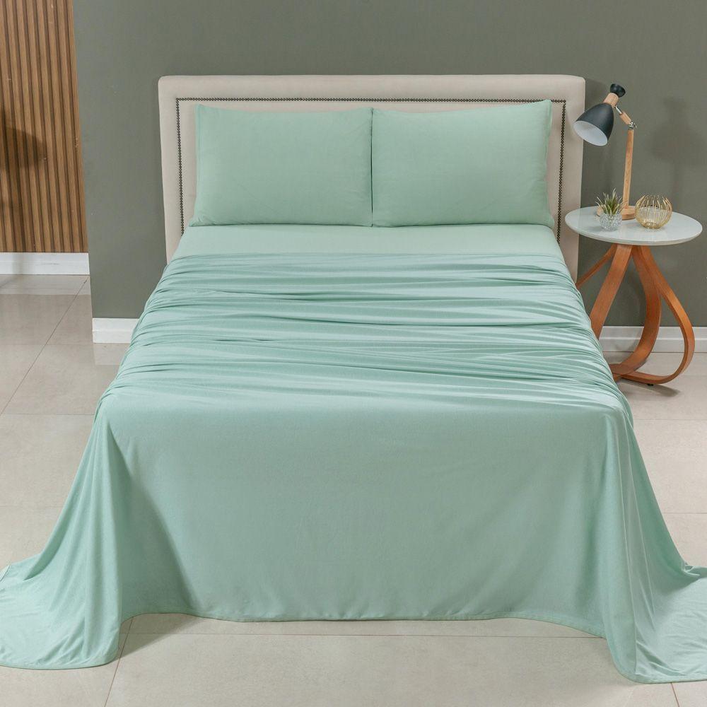 Jogo Cama Lençol Casa Scarpa Sonnet King Malha Lisa Algodão Macio 4 Peças - Verde Claro - 2
