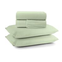 Jogo Cama Lençol Casa Scarpa Sonnet King Malha Lisa Algodão Macio 4 Peças - Verde Claro - 1