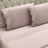 Jogo Cama Lençol Casa Scarpa Detail Queen Bordado Guipir Bordado Inglês Percal 300 Fios 4 Peças - Roxo Malva - 3