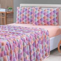 Jogo Cama Lençol Casa Scarpa Sonnet King Malha Estampada Algodão 4 Peças - Mosaico - Salmão - 3