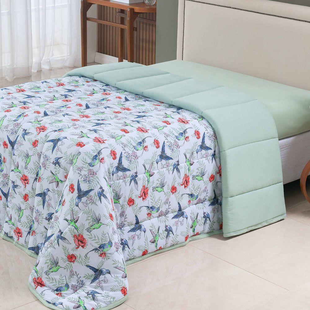 Edredom Cobertor Casa Scarpa Sonnet King Malha Estampada Dupla Face Algodão - Beija Flor - Verde - 3