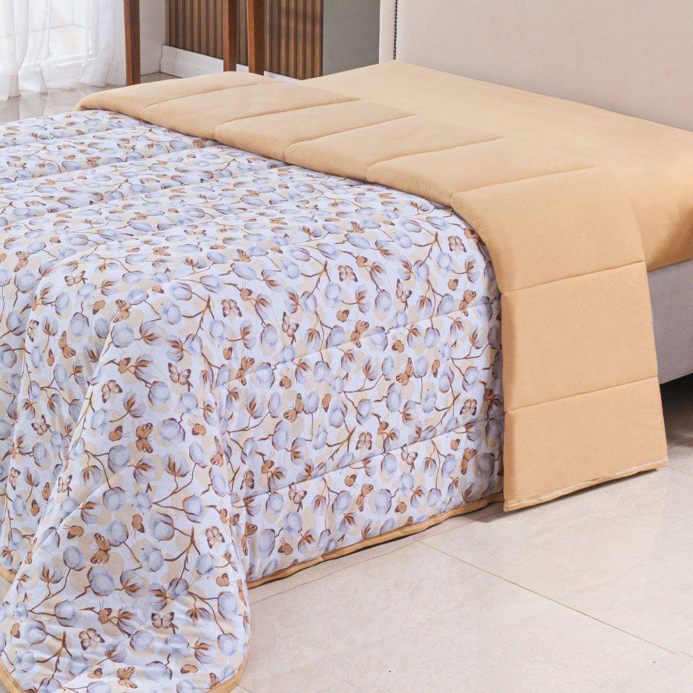 Edredom Cobertor Casa Scarpa Sonnet Queen Malha Estampada Dupla Face Algodão - Borboleta - Mostarda - 3