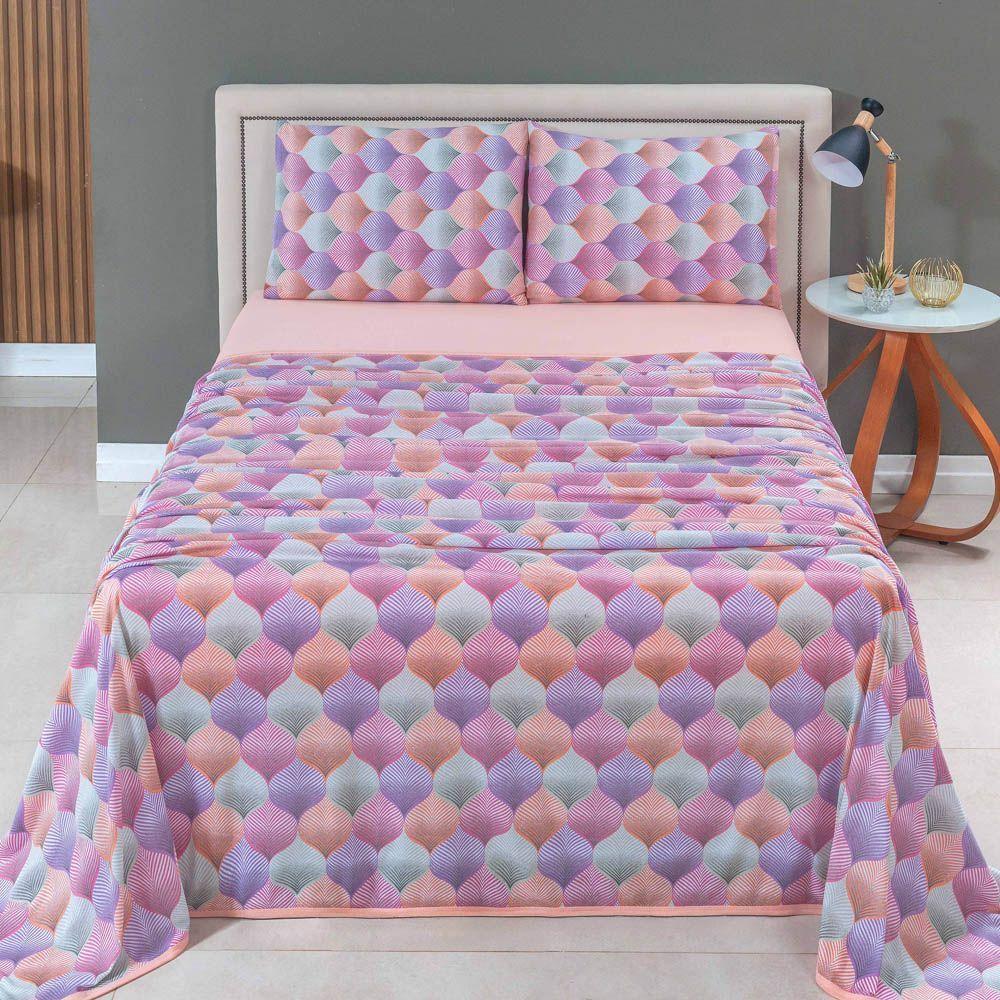 Jogo Cama Lençol Casa Scarpa Sonnet Casal Padrão Malha Estampada Algodão 4 Peças - Mosaico - Salmão - 2