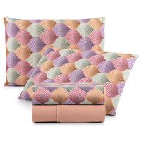 Jogo Cama Lençol Casa Scarpa Sonnet Casal Padrão Malha Estampada Algodão 4 Peças - Mosaico - Salmão - 1