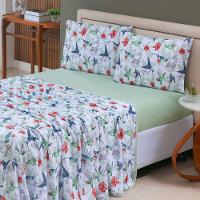 Jogo Cama Lençol Casa Scarpa Sonnet King Malha Estampada Algodão 4 Peças - Beija Flor - Verde - 3