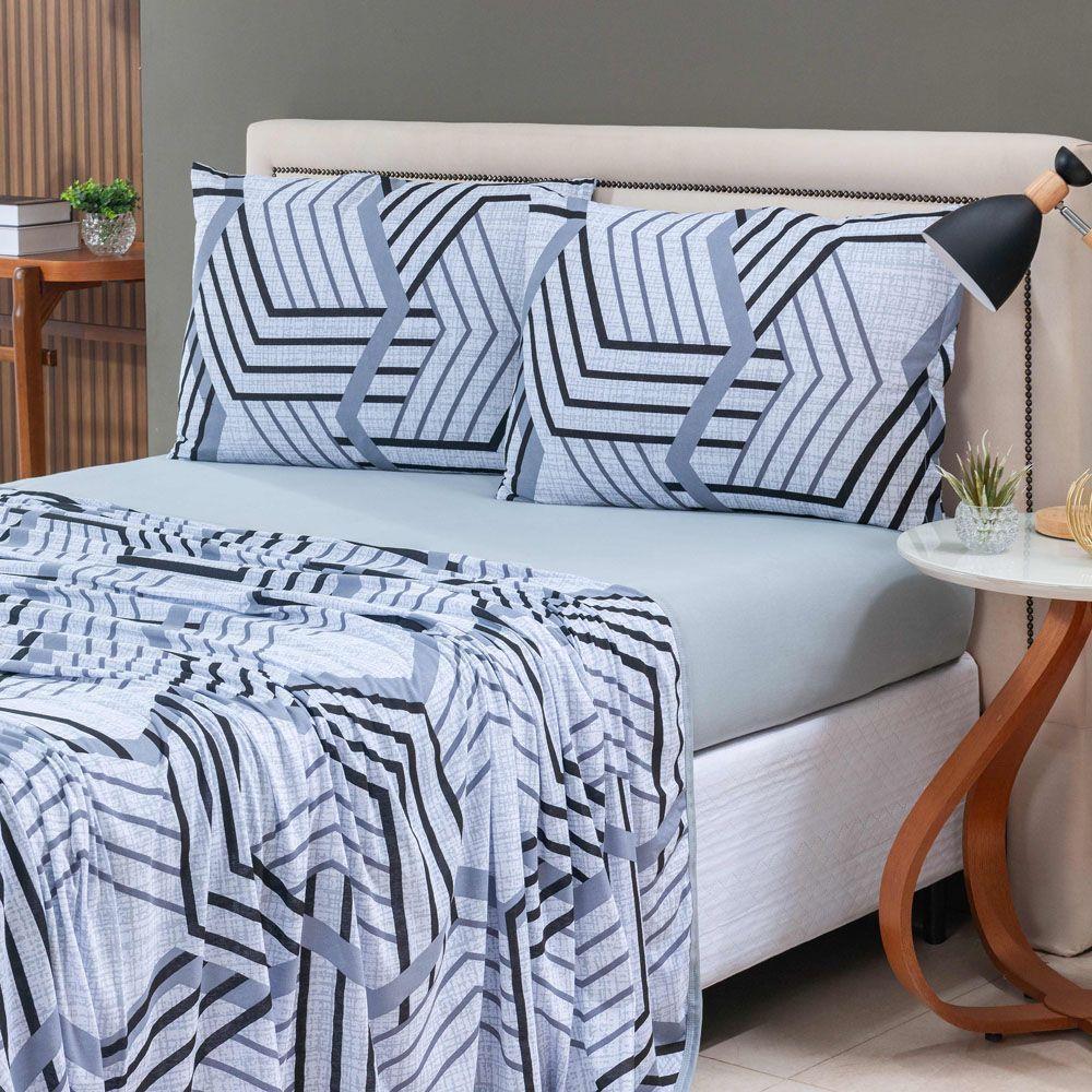 Jogo Cama Lençol Casa Scarpa Sonnet Solteiro Malha Estampada Algodão 3 Peças - Geométrico - Cinza - 2