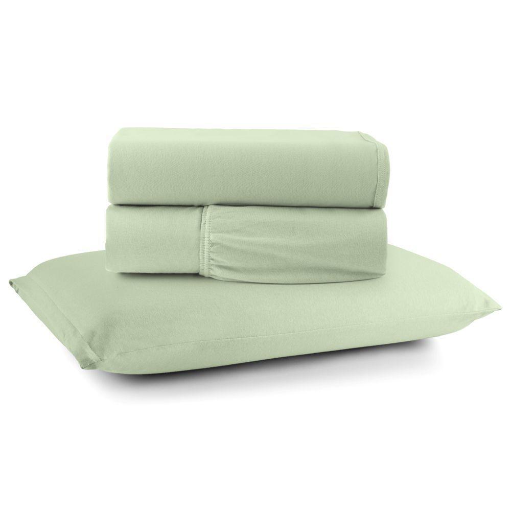 Jogo Cama Lençol Casa Scarpa Sonnet Solteiro Malha Lisa Algodão Macio 3 Peças - Verde Claro - 1