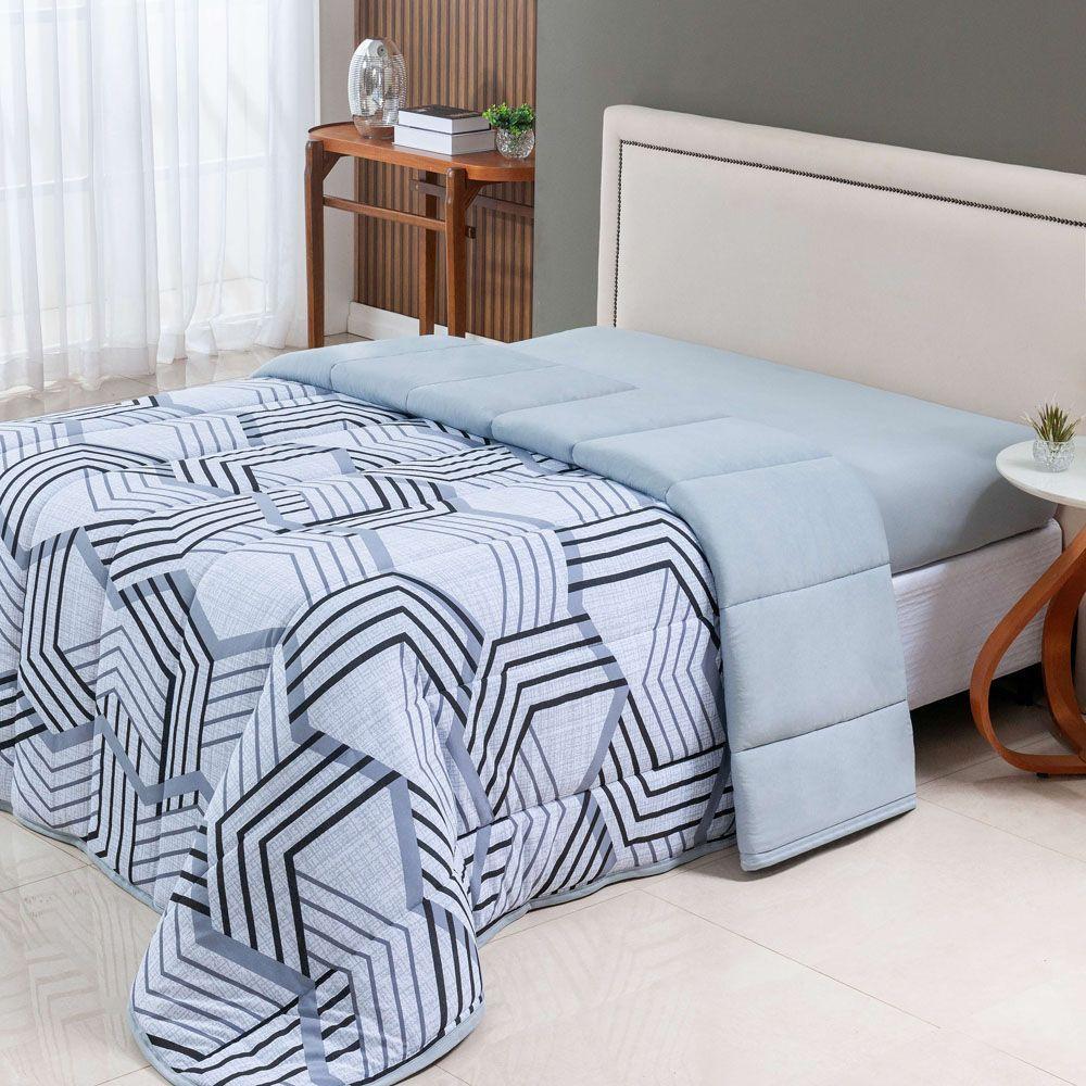 Edredom Cobertor Casa Scarpa Sonnet Queen Malha Estampada Dupla Face Algodão - Geométrico - Cinza - 2