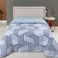 Edredom Cobertor Casa Scarpa Sonnet Queen Malha Estampada Dupla Face Algodão - Geométrico - Cinza - 1