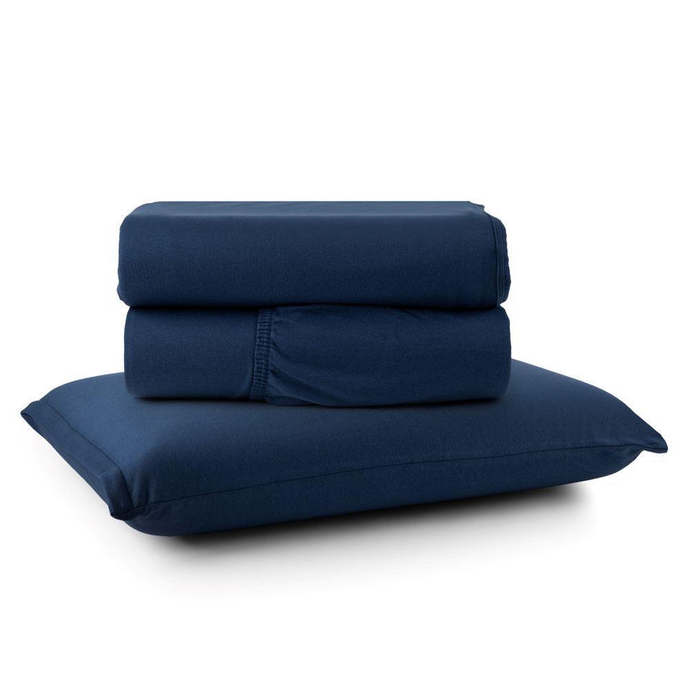Jogo Cama Lençol Casa Scarpa Sonnet Solteiro Malha Lisa Algodão Macio 3 Peças - Azul Marinho - 1