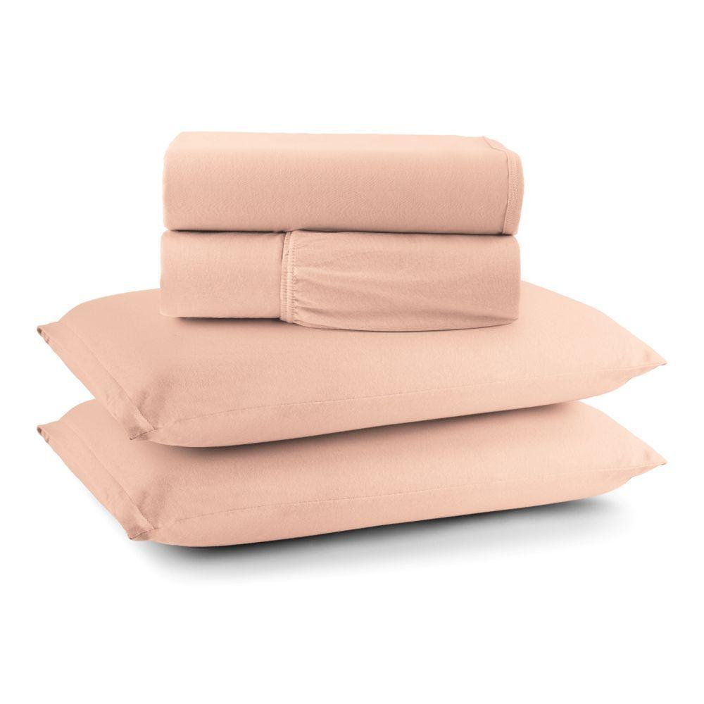 Jogo Cama Lençol Casa Scarpa Sonnet Queen Malha Lisa Algodão Macio 4 Peças - Salmão - 1
