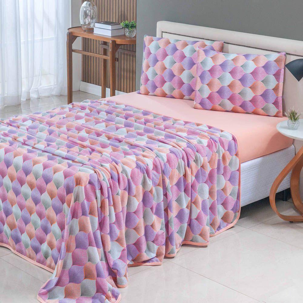 Jogo Cama Lençol Casa Scarpa Sonnet Queen Malha Estampada Algodão 4 Peças - Mosaico - Salmão - 3