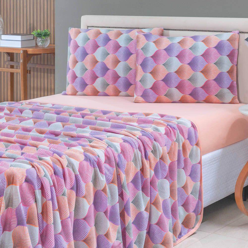 Jogo Cama Lençol Casa Scarpa Sonnet Queen Malha Estampada Algodão 4 Peças - Mosaico - Salmão - 4