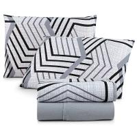 Jogo Cama Lençol Casa Scarpa Sonnet Queen Malha Estampada Algodão 4 Peças - Geométrico - Cinza - 1