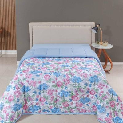 Edredom Cobertor Casa Scarpa Sonnet Solteiro Malha Estampada Dupla Face Algodão - Floral - Azul Turquesa