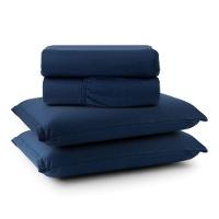Jogo Cama Lençol Casa Scarpa Sonnet Queen Malha Lisa Algodão Macio 4 Peças - Azul Marinho - 1