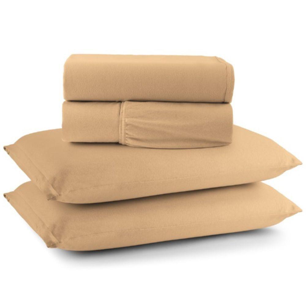 Jogo Cama Lençol Casa Scarpa Sonnet Queen Malha Lisa Algodão Macio 4 Peças - Mostarda - 1