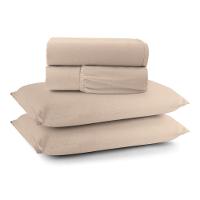 Jogo Cama Lençol Casa Scarpa Sonnet Queen Malha Lisa Algodão Macio 4 Peças - Avelã - 1