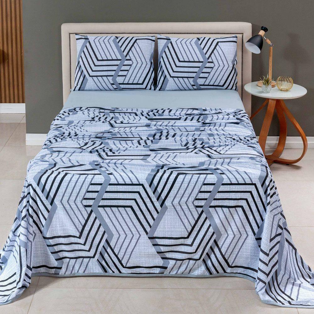 Jogo Cama Lençol Casa Scarpa Sonnet King Malha Estampada Algodão 4 Peças - Geométrico - Cinza - 2