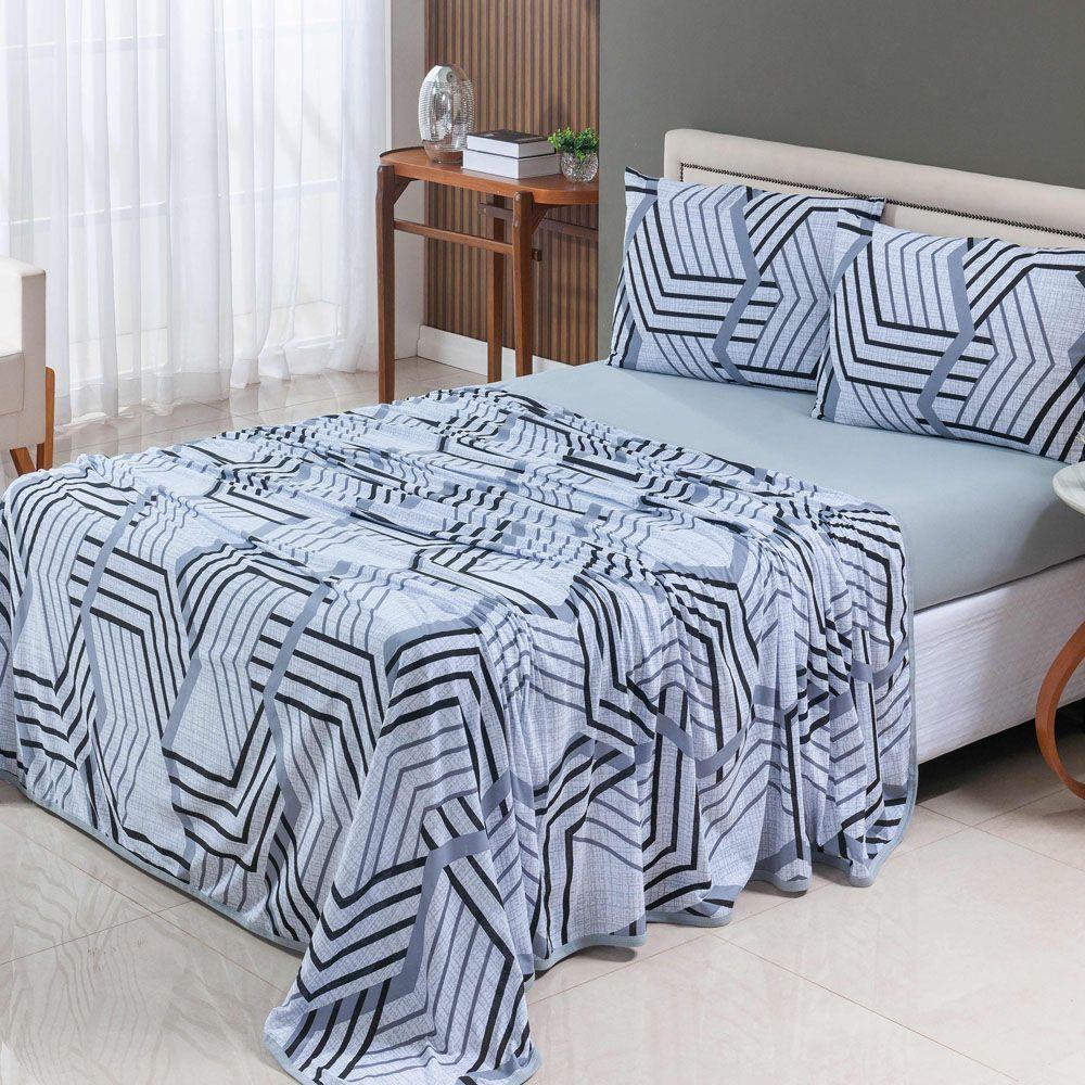 Jogo Cama Lençol Casa Scarpa Sonnet King Malha Estampada Algodão 4 Peças - Geométrico - Cinza - 3