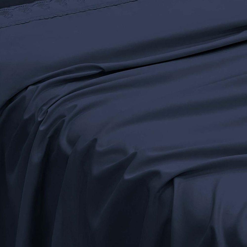 Jogo Cama Lençol Casa Scarpa Loren Casal Padrão Bordado Inglês Micro Percal 300 Fios 4 Peças - Azul Marinho - 3
