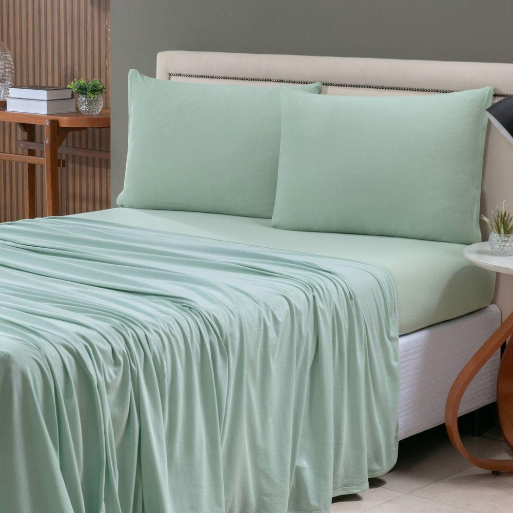 Jogo Cama Lençol Casa Scarpa Sonnet Casal Padrão Malha Lisa Algodão Macio 4 Peças - Verde Claro - 3