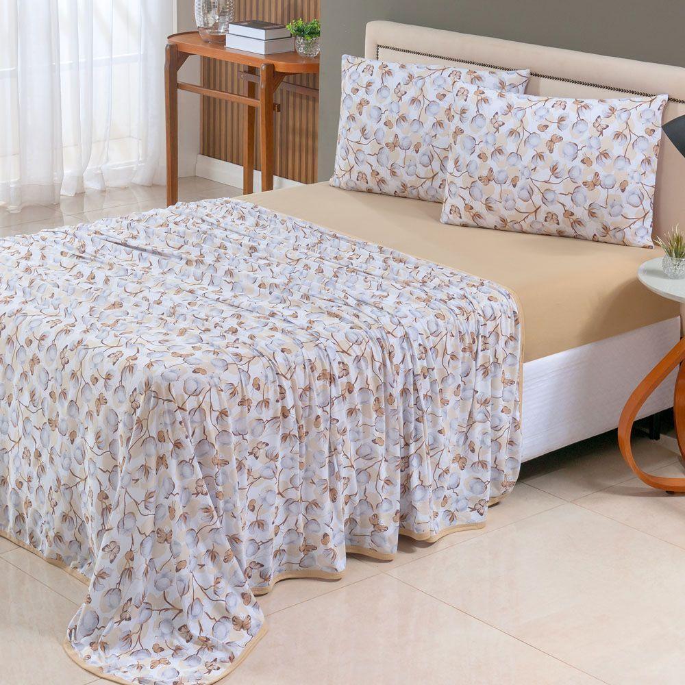 Jogo Cama Lençol Casa Scarpa Sonnet King Malha Estampada Algodão 4 Peças - Borboleta - Mostarda - 4