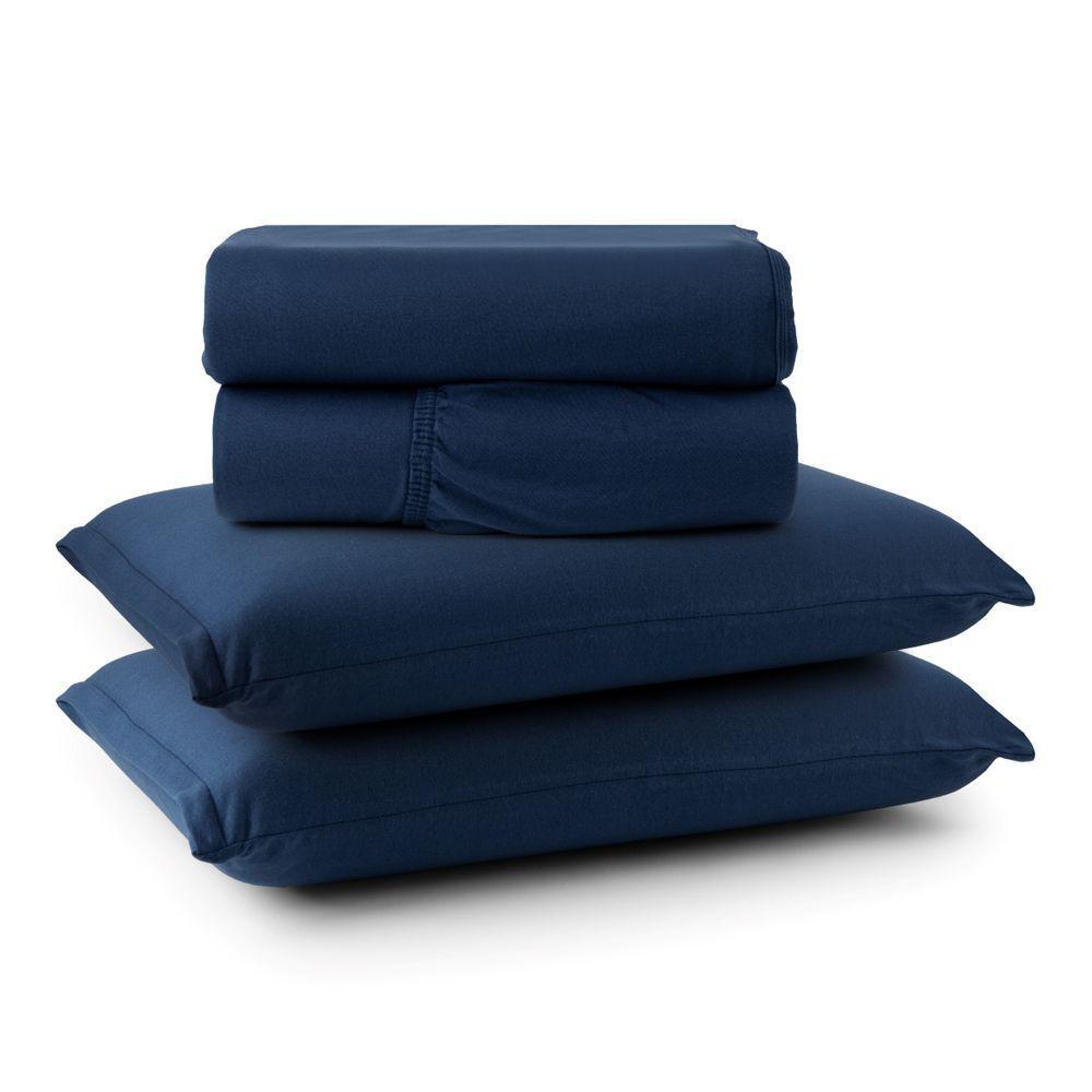 Jogo Cama Lençol Casa Scarpa Sonnet Casal Padrão Malha Lisa Algodão Macio 4 Peças - Azul Marinho - 1