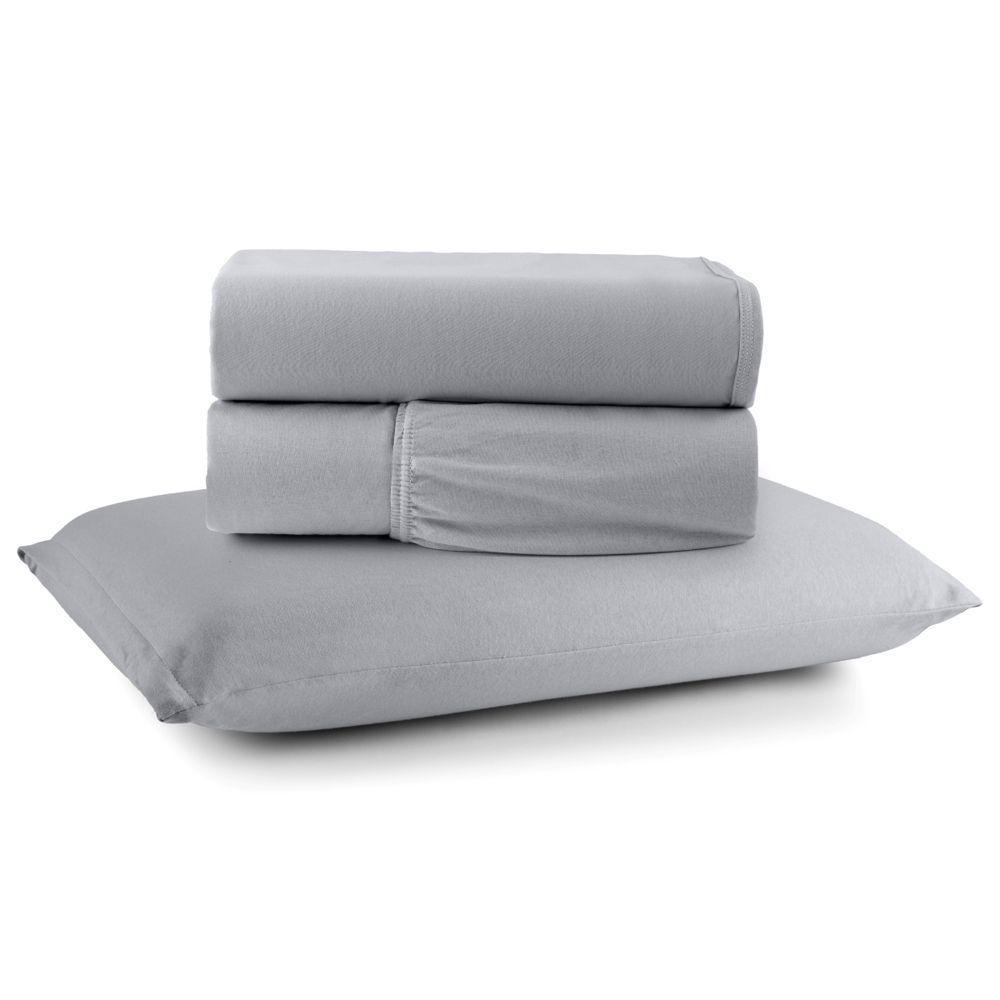 Jogo Cama Lençol Casa Scarpa Sonnet Solteiro Malha Lisa Algodão Macio 3 Peças - Cinza - 1