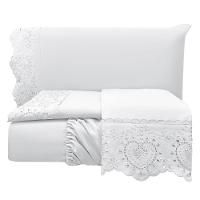 Jogo Cama Lençol Casa Scarpa Detail Queen Bordado Guipir Bordado Inglês Percal 300 Fios 4 Peças - Branco - 1