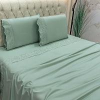 Jogo Cama Lençol Casa Scarpa Detail Queen Bordado Guipir Bordado Inglês Percal 300 Fios 4 Peças - Verde Menta - 2