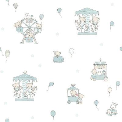 Papel De Parede Lullaby Carrossel Verde Malva 2204 - Rolo 10m X 0,53m