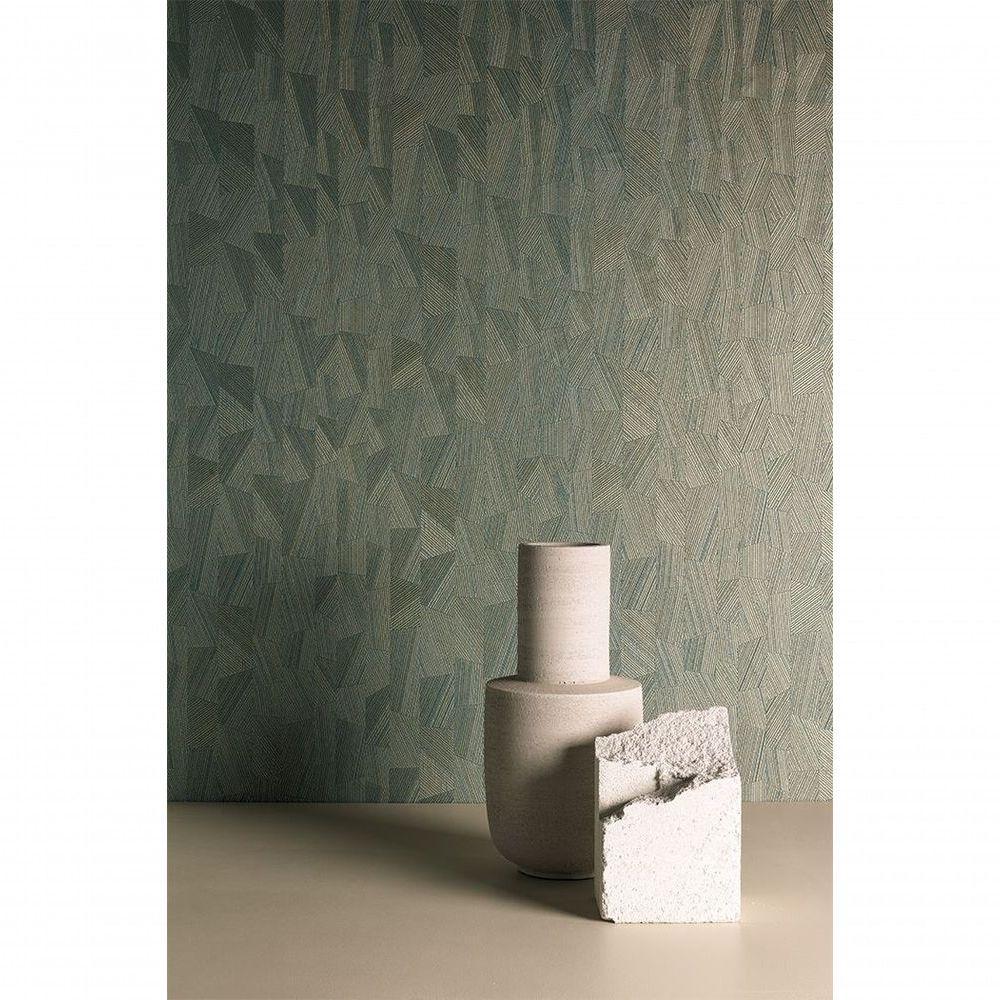 Papel De Parede Muse Geométrico Verde E Dourado Metalizado Mu3006 - 1