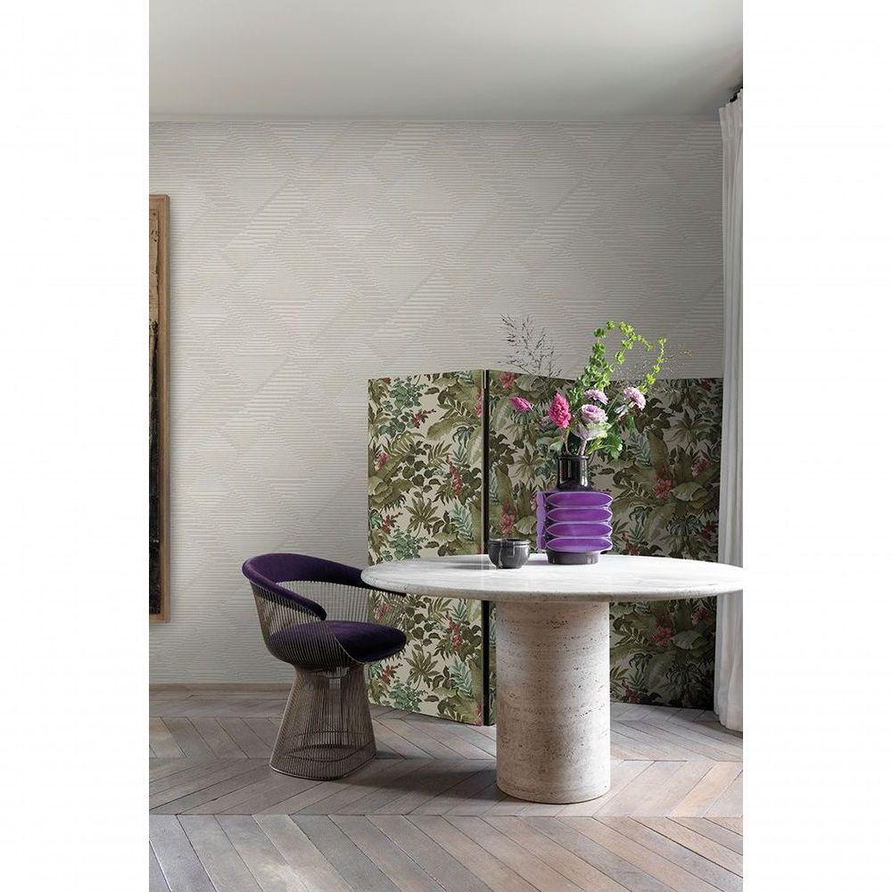 Papel De Parede Muse Geométrico Listradinho Bege E Prata A55402 - 1