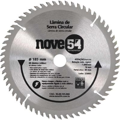 Lâmina Serra Circular Vídea 185mm 60 Dentes Furo 20mm Nove54