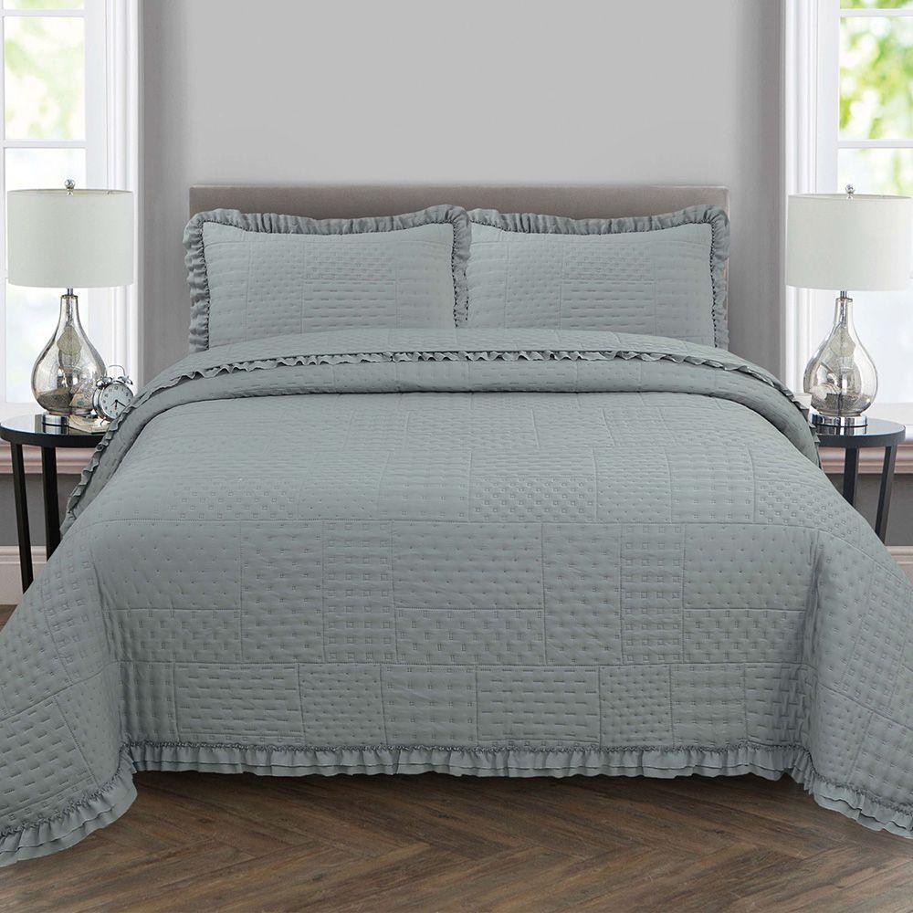 Kit Cobre Leito Colcha Bello Queen Dupla Face 3 Peças Cinza 100% Poliéster - 4