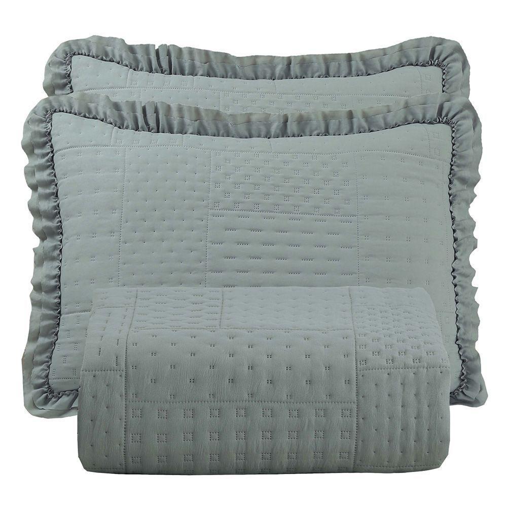 Kit Cobre Leito Colcha Bello King Dupla Face 3 Peças Cinza 100% Poliéster - 1