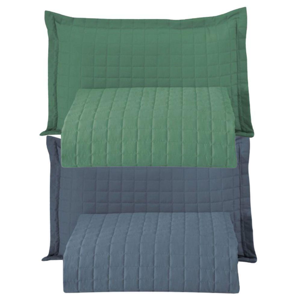 Combo 2 Kit Cobre Leito Colcha Monaco Solteiro Dupla Face Verde Azul 100% Poliéster - 1