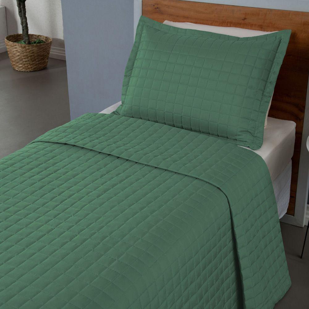 Combo 2 Kit Cobre Leito Colcha Monaco Solteiro Dupla Face Verde Azul 100% Poliéster - 3