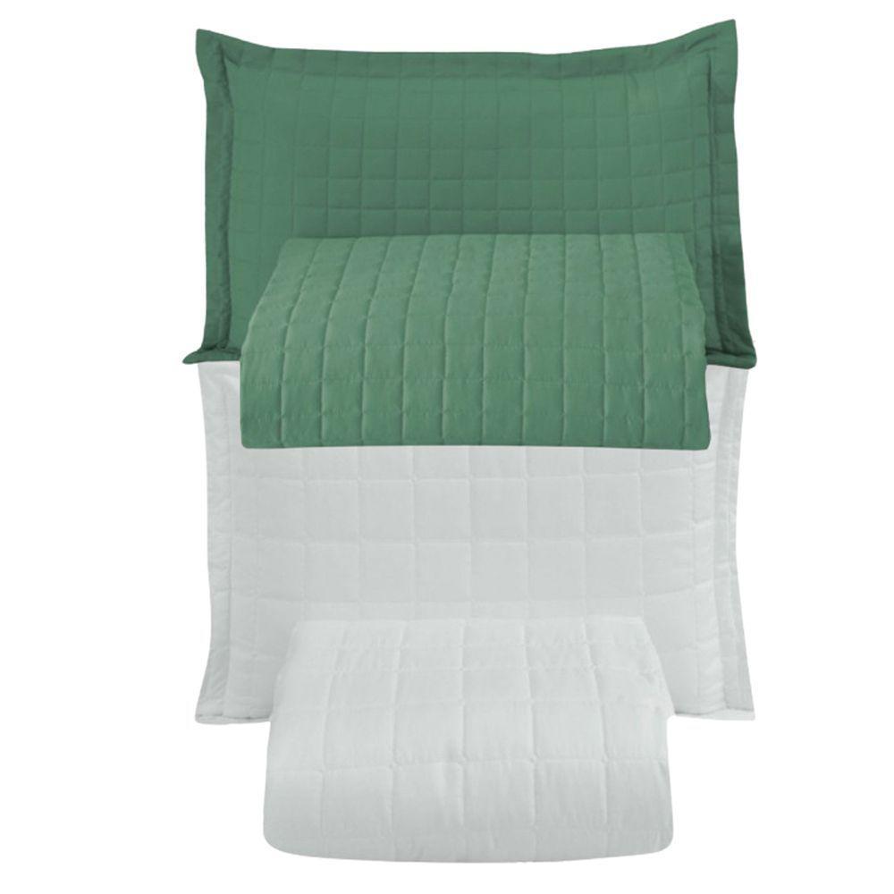 Combo 2 Kit Cobre Leito Colcha Monaco Solteiro Dupla Face Verde Branco 100% Poliéster - 1