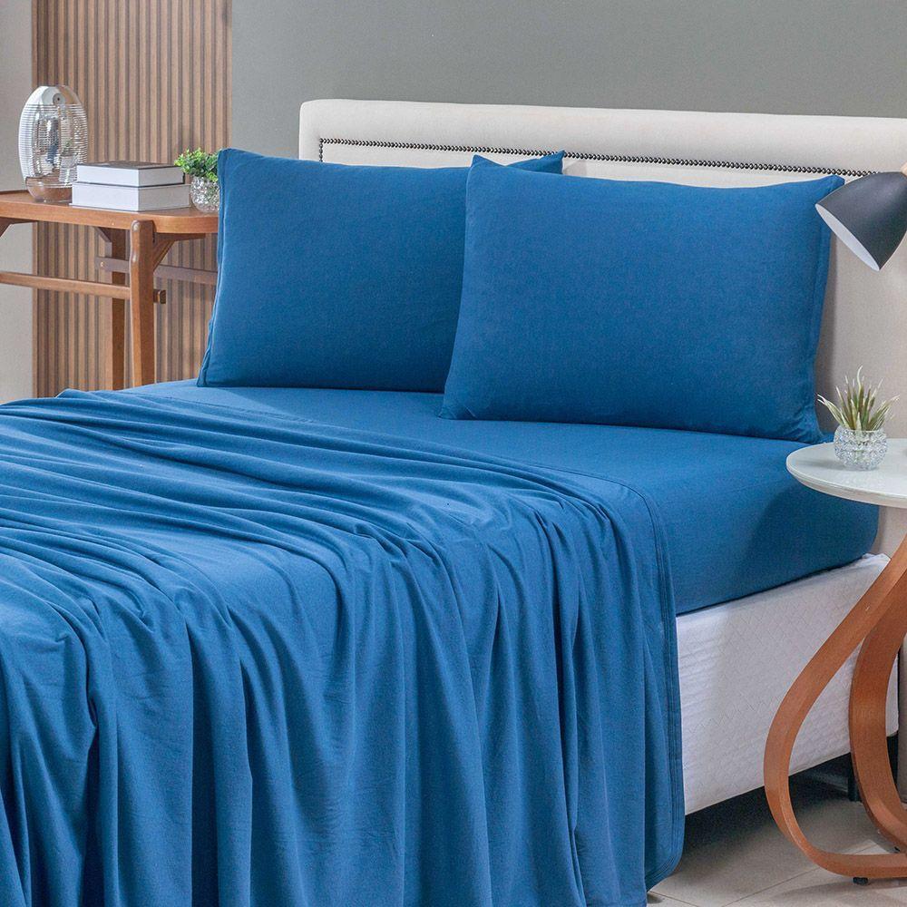 Jogo De Cama Lençol Sereno Solteiro 3 Peças Em Malha Algodão Marinho 100% Algodão - 2