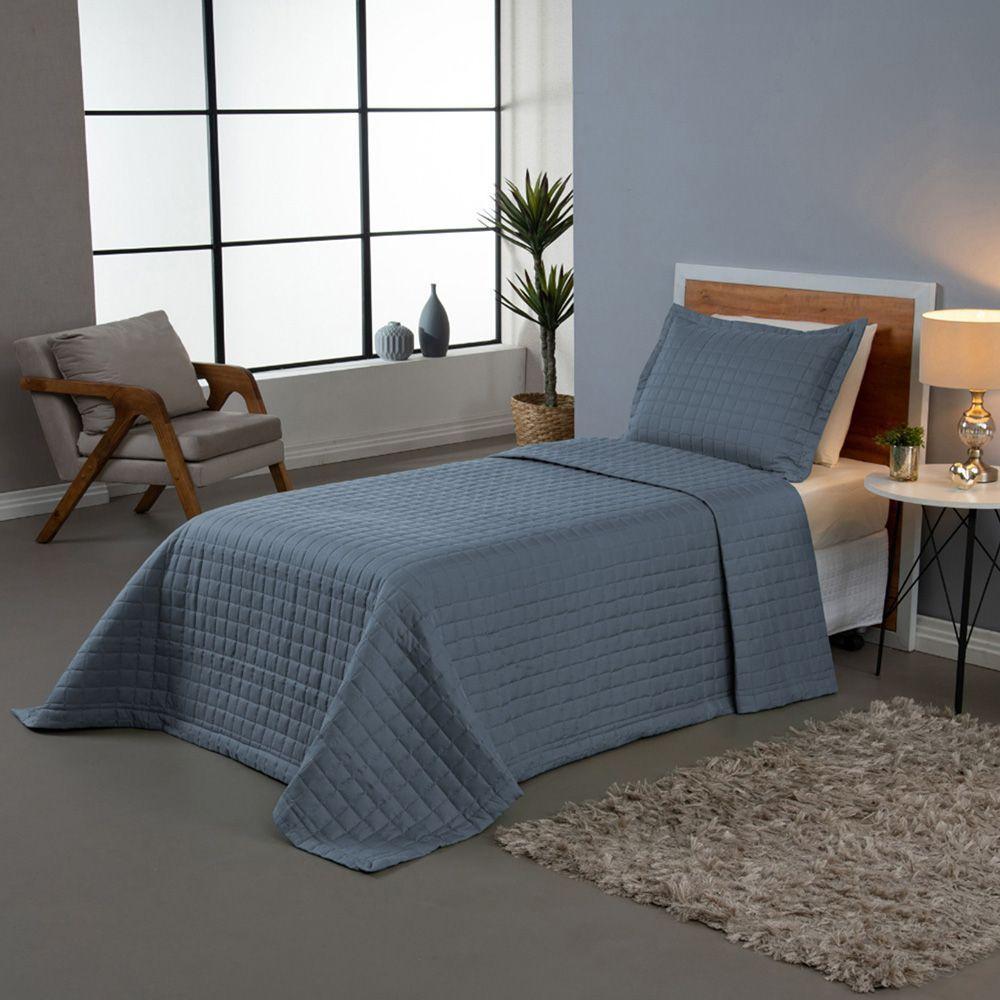 Kit Cobre Leito Colcha Monaco Solteiro Dupla Face 2 Peças Azul 100% Poliéster - 2