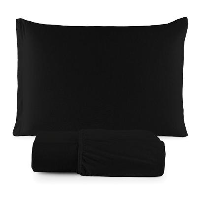 Jogo De Cama Lençol Sereno Solteiro Em Malha Algodão 2 Peças Preto 100% Algodão