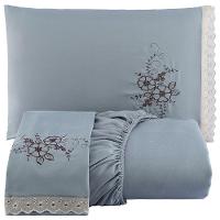 Jogo De Cama Lençol Solteiro Bordado Advance 2 Peças Cinza 100% Poliéster - 1