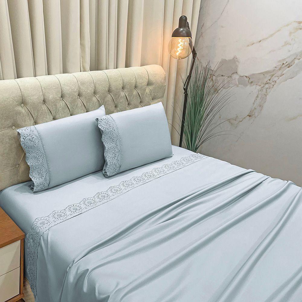 Jogo De Cama Lençol King Nupcial Percal 300 Fios 4 Peças Cinza 100% Poliéster - 2
