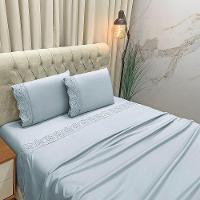 Jogo De Cama Lençol King Nupcial Percal 300 Fios 4 Peças Cinza 100% Poliéster - 2