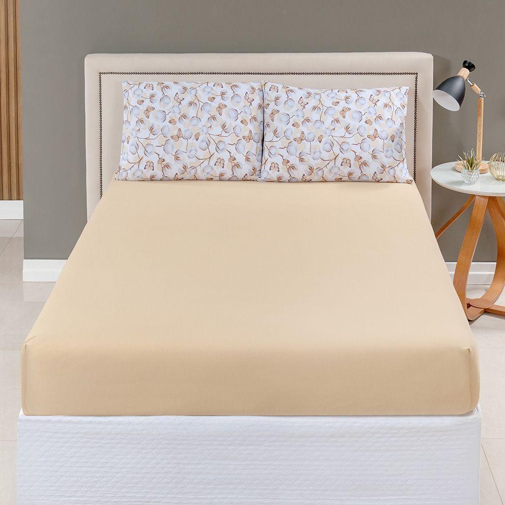 Jogo De Cama Lençol Sonho Bom Casal Em Malha Algodão Mostarda 100% Algodão - 3