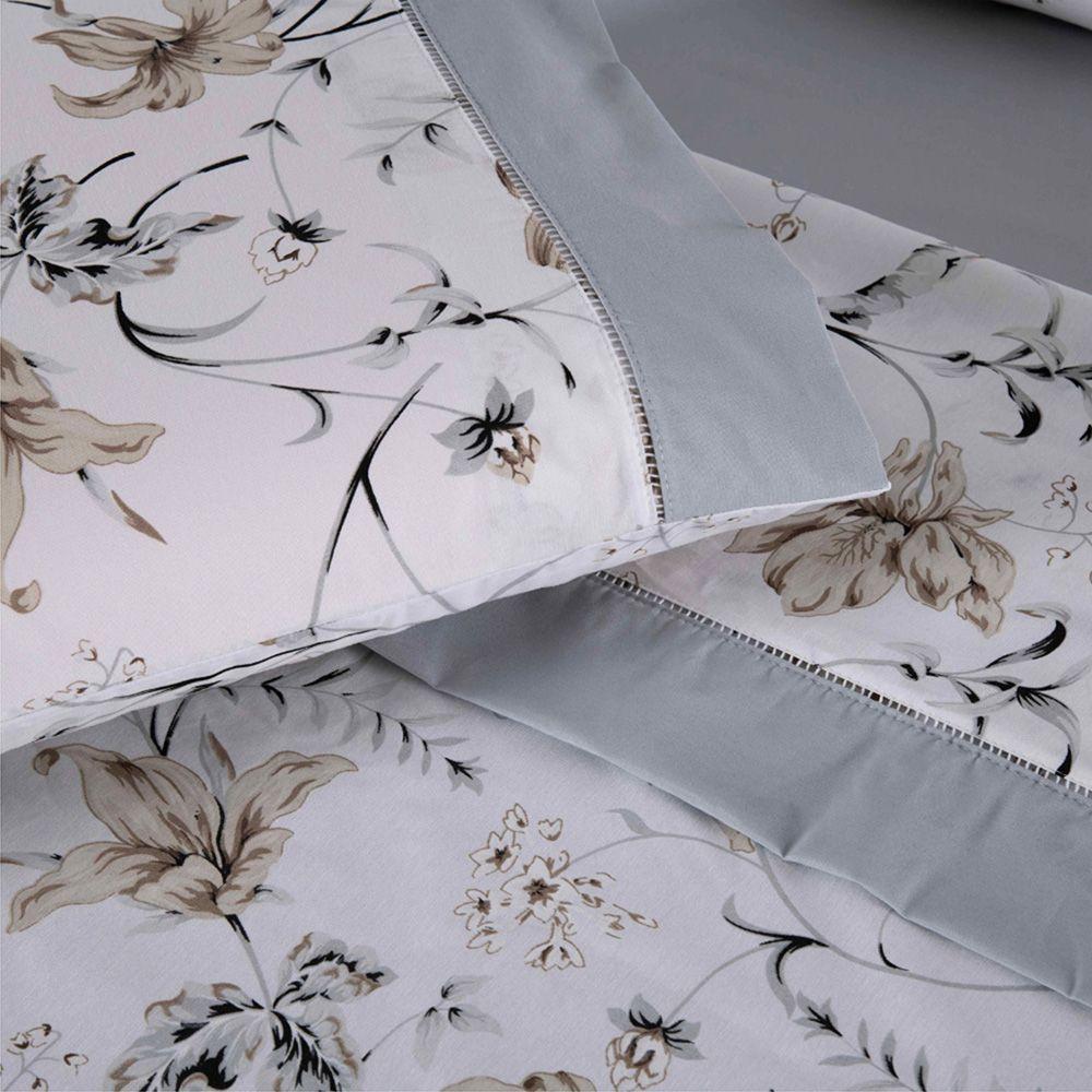 Combo 2 Jogo De Cama Lençol King California 4 Peças Salmão Cinza 100% Poliéster - 4