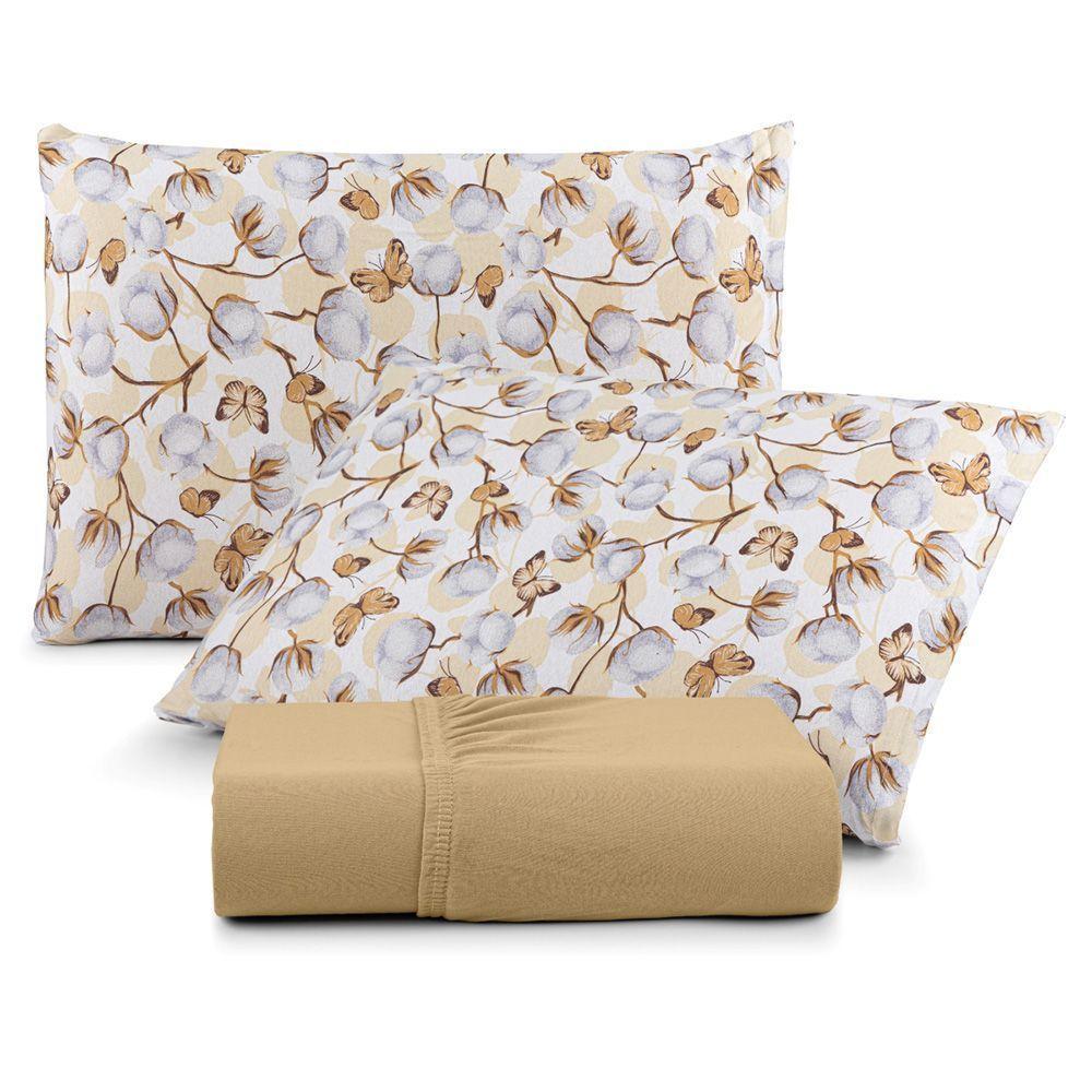 Jogo De Cama Lençol Sonho Bom King Em Malha Algodão 3 Peças Mostarda 100% Algodão - 1