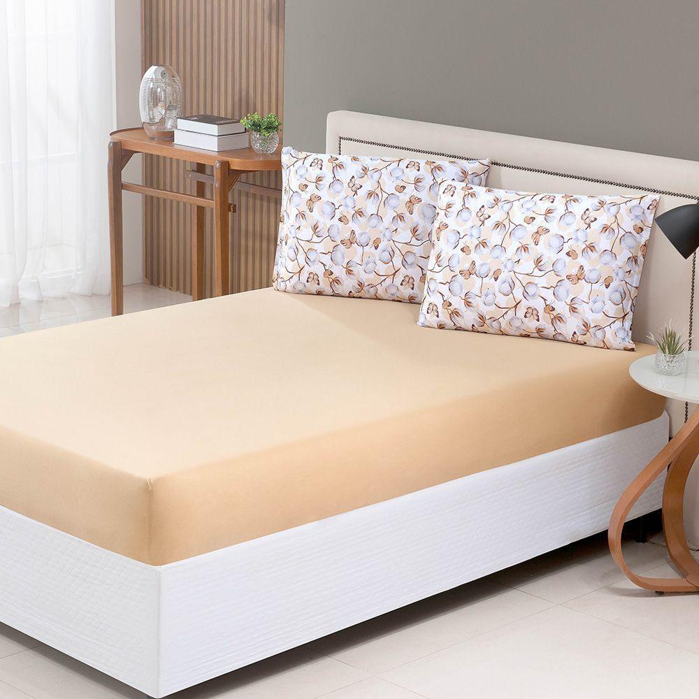 Jogo De Cama Lençol Sonho Bom King Em Malha Algodão 3 Peças Mostarda 100% Algodão - 3